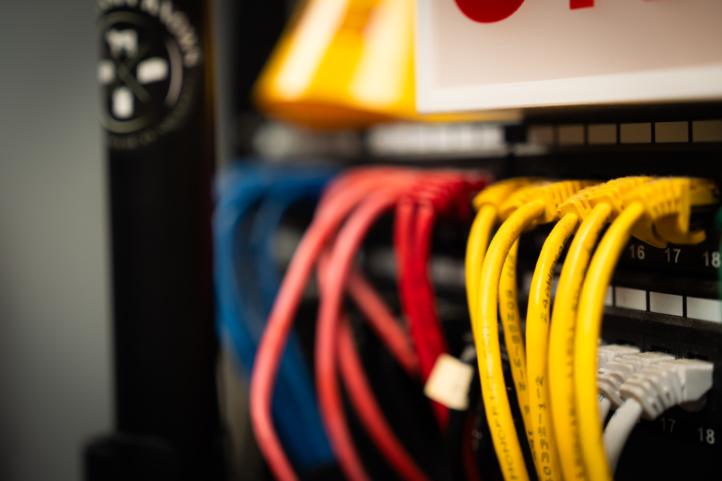 RJ-45 cables plugged into a server.